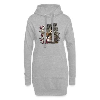 Visage de chat 6 - Sweat-shirt à capuche long Femme - gris chiné - Devant