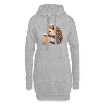 Hérisson mignon avec de la bière - Sweat-shirt à capuche long Femme - gris chiné - Devant