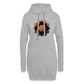 Goldenes und türkisfarbenes Blumenmandala auf schwarzem Hintergrund - Hoodie-Kleid - Grau meliert - Vorne