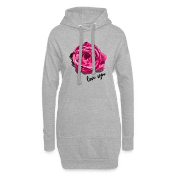 Je t’aime avec la fleur de rose - Sweat-shirt à capuche long Femme - gris chiné - Devant