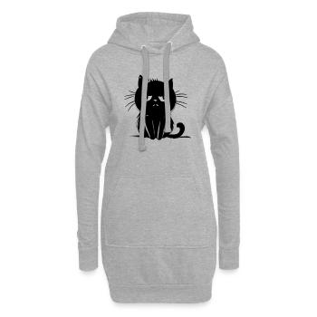 Chat noir agacé - dessin mignon - Sweat-shirt à capuche long Femme - gris chiné - Devant
