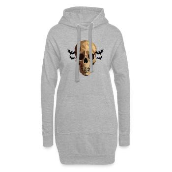 Skelettkopf - Schädel mit Fledermäusen - Hoodie-Kleid - Grau meliert - Vorne
