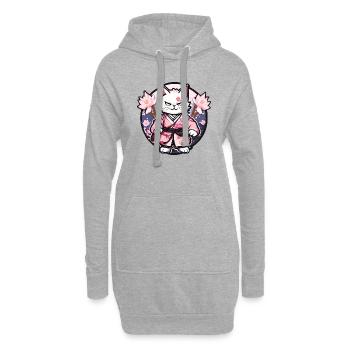 Chat samouraï & fleurs de cerisier #10 - Sweat-shirt à capuche long Femme - gris chiné - Devant