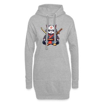 Chat samouraï #40 - Sweat-shirt à capuche long Femme - gris chiné - Devant
