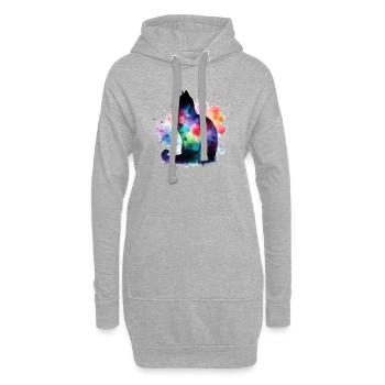 Aquarelle colorée silhouette de chat - Sweat-shirt à capuche long Femme - gris chiné - Devant
