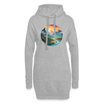 Paysage De Montagne Avec Prairies, Rivière, Coucher De Soleil - Sweat-shirt à capuche long Femme - gris chiné - Devant
