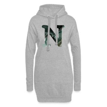 Lettre n marbré vert - Sweat-shirt à capuche long Femme - gris chiné - Devant
