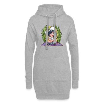 Fille / femme avec son chat - Sweat-shirt à capuche long Femme - gris chiné - Devant
