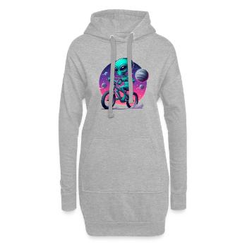 Alien auf dem Fahrrad - Hoodie-Kleid - Grau meliert - Vorne