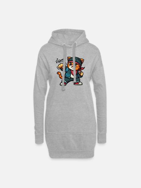Cat Brat: rude Tough cat - Fight - Hoodie Dress - heather grey