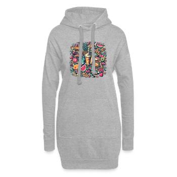 Bunte Collage aus sommerlichen Köstlichkeiten und Objekten - Hoodie-Kleid - Grau meliert - Vorne