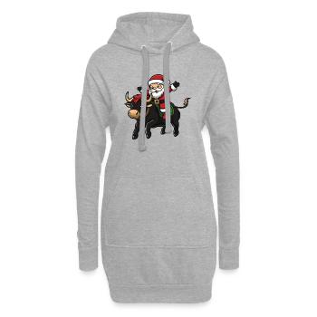 Taureau Père Noël dessin animé - Sweat-shirt à capuche long Femme - gris chiné - Devant