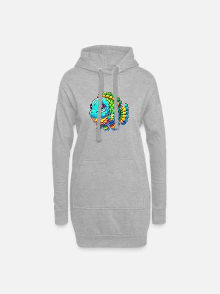 Fisch Comic - Hoodie-Kleid - Grau meliert
