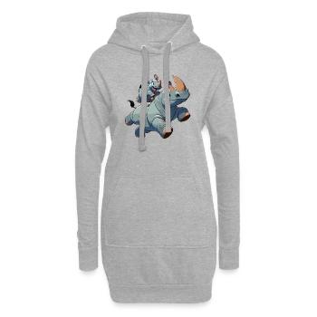 Nashorn mit herumtollendem Kind - Hoodie-Kleid - Grau meliert - Vorne