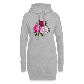Pfingstrose, Rosa, Weiß und Rot - Hoodie-Kleid - Grau meliert - Vorne