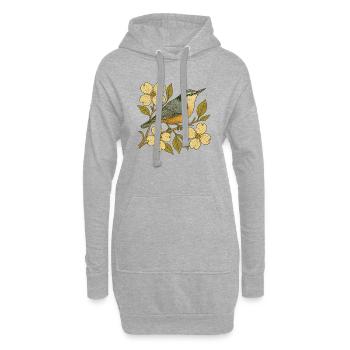 Kleiber auf blühendem Ast – Vintage Vogel - Hoodie-Kleid - Grau meliert - Vorne