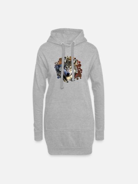 Wolfsgesicht - Hoodie-Kleid - Grau meliert