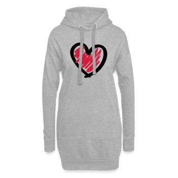 heart_design_f2 - Sweat-shirt à capuche long Femme - gris chiné - Devant