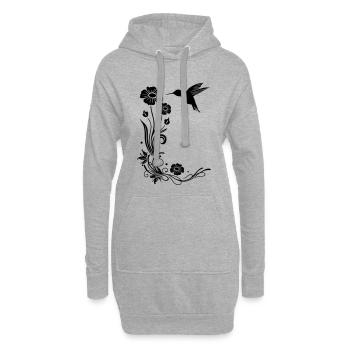 Motif floral avec des fleurs et colibris. - Sweat-shirt à capuche long Femme - gris chiné - Devant