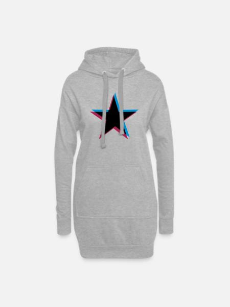 Stern 3D Effekt - Hoodie-Kleid - Grau meliert