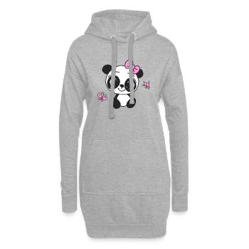 Weiblicher Panda mit Schmetterlingen - Hoodie-Kleid - Grau meliert - Vorne