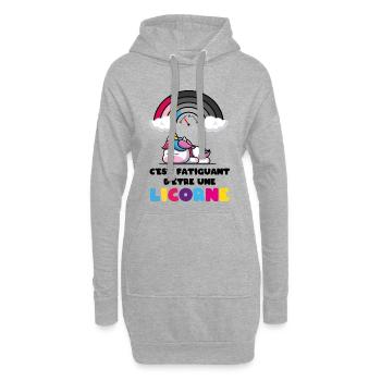 C'est fatiguant d'être une licorne Humour Fille - Sweat-shirt à capuche long Femme - gris chiné - Devant