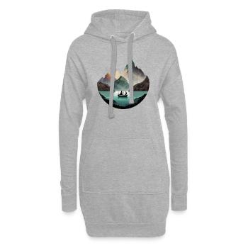 Boot auf ruhigem See in den Bergen - Hoodie-Kleid - Grau meliert - Vorne