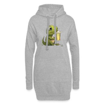 Mignon petit bébé dino avec de la bière - Sweat-shirt à capuche long Femme - gris chiné - Devant