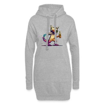 Cool cat écoute de la musique et boit de la bière - Sweat-shirt à capuche long Femme - gris chiné - Devant