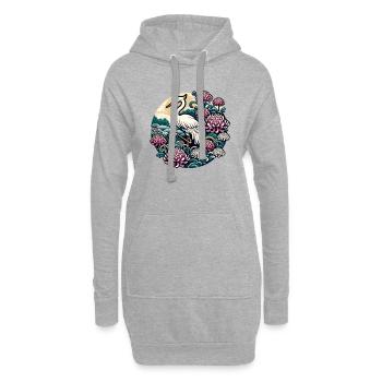 Ein Flamingo, umgeben von Blumen, die von chinesischer Kunst inspiriert sind - Hoodie-Kleid - Grau meliert - Vorne