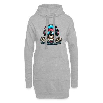 Crâne DJ - Sweat-shirt à capuche long Femme - gris chiné - Devant