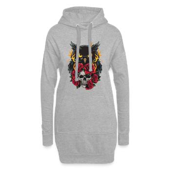 Mystische Eule sitzt auf Skull mit roten Rosen - Hoodie-Kleid - Grau meliert - Vorne