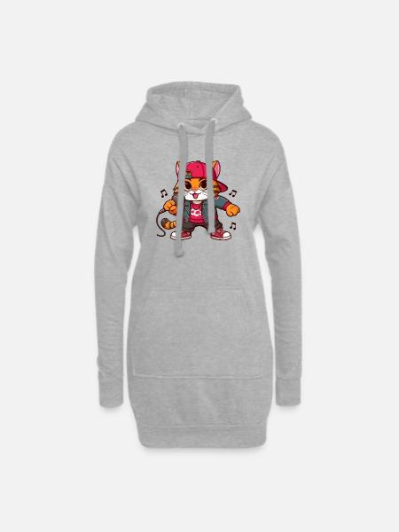 Forced Cat: Hip-Hop-Sängerin - Hoodie-Kleid - Grau meliert
