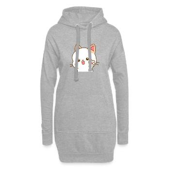 Chat kawaii faisant le signe V de paix - Sweat-shirt à capuche long Femme - gris chiné - Devant