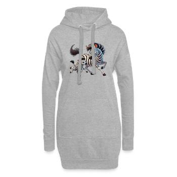 Zebra-Mutter mit herumtollendem Kind - Hoodie-Kleid - Grau meliert - Vorne