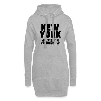 New York - Design avec coordonnées - Sweat-shirt à capuche long Femme - gris chiné - Devant