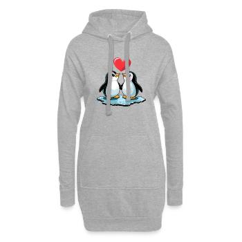 Style BD Pingouin En Couple Amoureux - Sweat-shirt à capuche long Femme - gris chiné - Devant