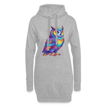 Bunte Eulen-Regenbogen-Pop-Art-Aquarell - Hoodie-Kleid - Grau meliert - Vorne