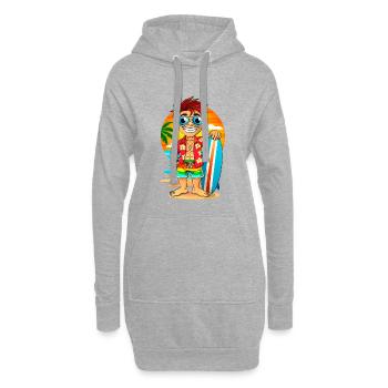 Fröhlicher Surfer mit Surfbrett am Strand. - Hoodie-Kleid - Grau meliert - Vorne