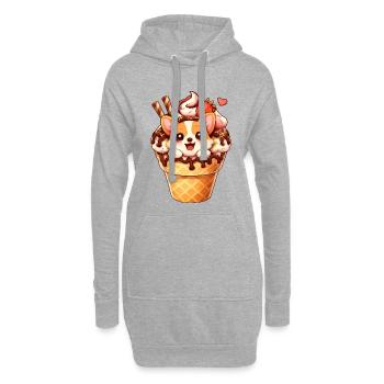 Süßer Kawaii Corgi Dessert-Kegel-Cartoon-Hund - Hoodie-Kleid - Grau meliert - Vorne