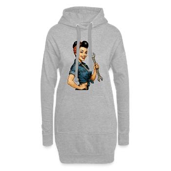 Pin-up Girl rétro : mécanicienne avec des outils - Sweat-shirt à capuche long Femme - gris chiné - Devant
