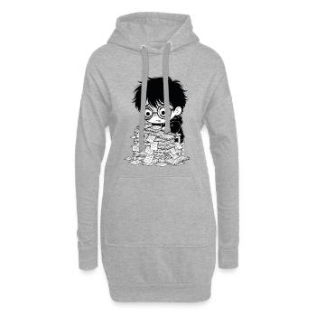 Sticker Burnout Étudiant Livres Noir et Blanc - Sweat-shirt à capuche long Femme - gris chiné - Devant