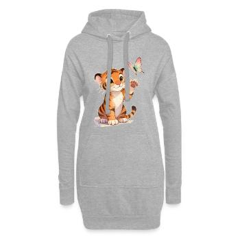 Kawaii-Tiger mit Schmetterling 🐯🦋 – Tender-Design - Hoodie-Kleid - Grau meliert - Vorne