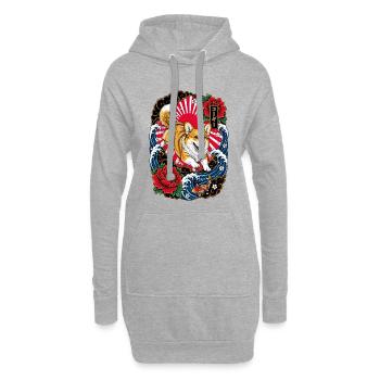 Pembroke Welsh Corgi im Japan Tattoo Stil - Hoodie-Kleid - Grau meliert - Vorne