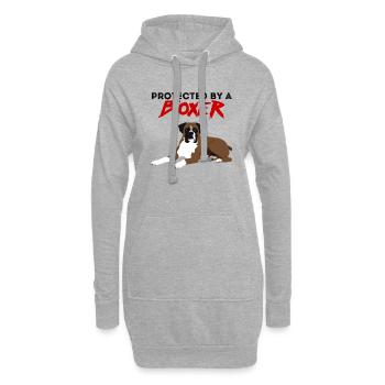 Hund / Boxer: Protected By A Boxer - Hoodie-Kleid - Grau meliert - Vorne
