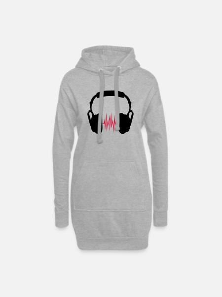 headphones - Hoodie Dress - heather grey