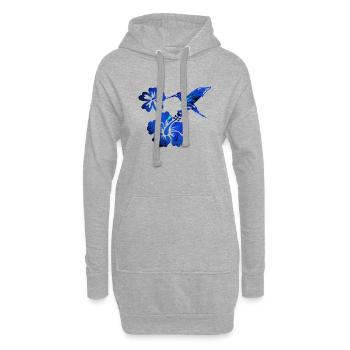 kolibri ,blau, vogel ,fliegen, aquarell, blume - Hoodie-Kleid - Grau meliert - Vorne