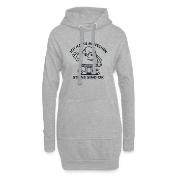 Ich hasse Menschen. Steine sind ok. - Hoodie-Kleid - Grau meliert - Vorne