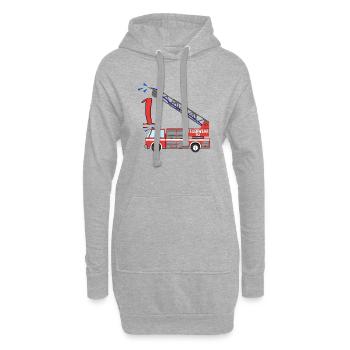 Feuerwehrauto 1. Geburtstag - Hoodie-Kleid - Grau meliert - Vorne