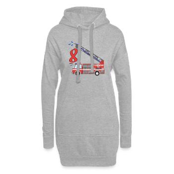 Feuerwehrauto 8. Geburtstag - Hoodie-Kleid - Grau meliert - Vorne